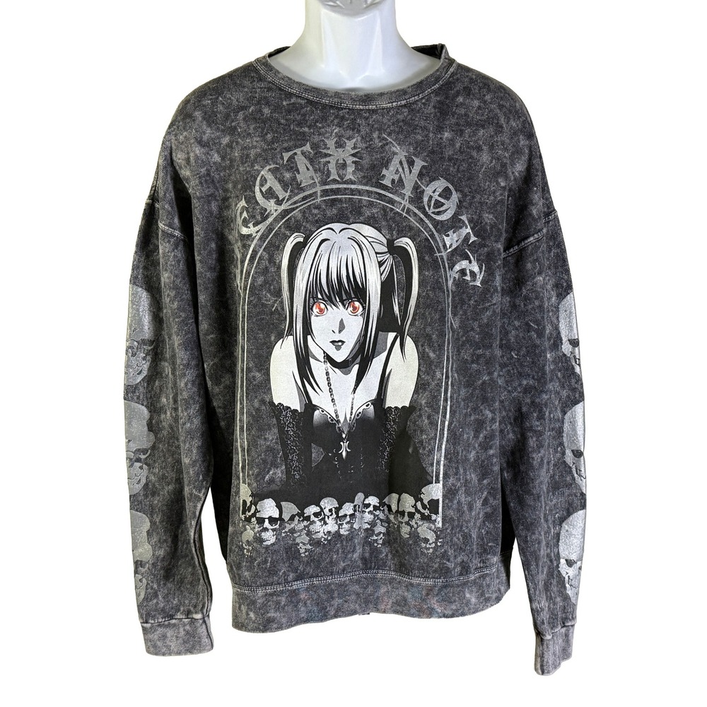 Death Note Sweatshirt Mens Large Grey Misa Amane Acid Wash Graphic